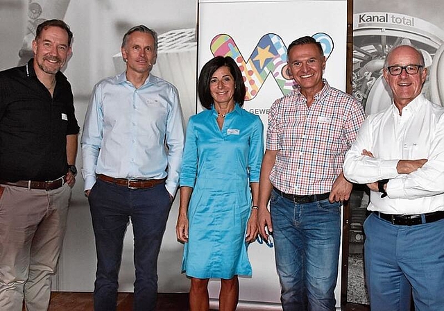 «Werkhof-Talk» mit Mario Widmer, HGV Wettingen, Guido Hüni, Energie Wettingen, Ursula Oeschger, Piger Immobilien AG, Gilles Tornare, Regionalwerke AG Baden, und Stefan Kalt, RVBW AG (v. l).Stefan Biedermann