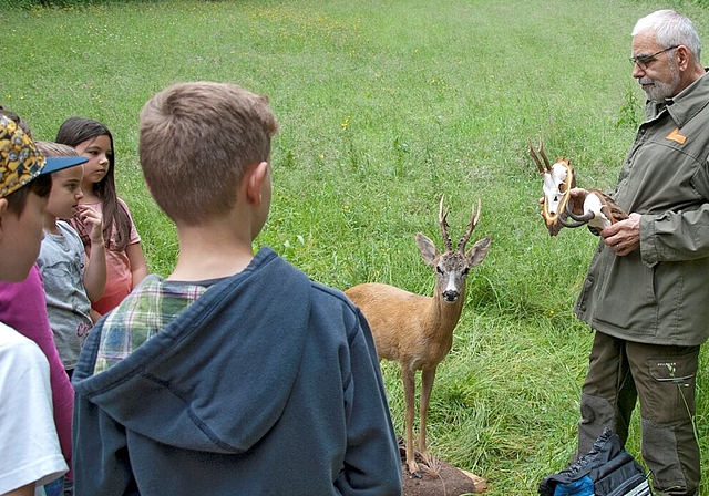 Philipp Vock führt die Kinder in die Welt der Wildtiere ein. Fotos: zVg
