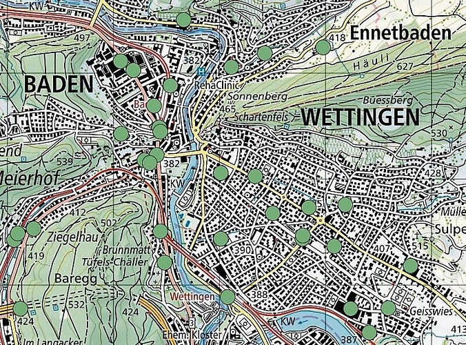 Übersichtskarte aller 5G-Antennen in Wettingen.   zVg
