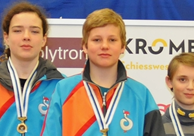 Die besten U16-Pistolenschützen (v.l.): Béla Göbelbecker, Christoph Wolfgang und Andrin Bürgin von der Schützengesellschaft Baden. Foto: wr
