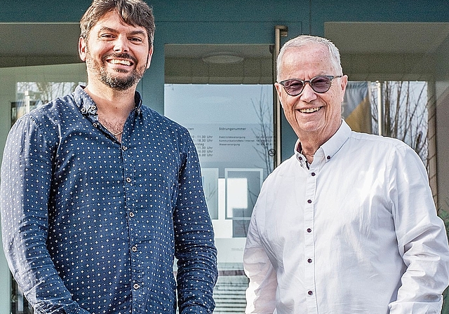 Der neue Leiter der Netze Spreitenbach, Marco Giger (l.), und Verwaltungsrats- und Gemeindepräsident Markus Mötteli.Philippe Neidhart