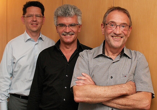 Teilen sich das Co-Präsidium des Handels- und Gewerbevereins Wettingen (v.l.): Roger Schranz, Hans Utz und Alfons Frei. Foto: ska