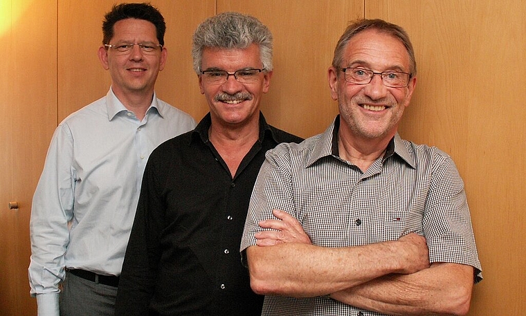 Teilen sich das Co-Präsidium des Handels- und Gewerbevereins Wettingen (v.l.): Roger Schranz, Hans Utz und Alfons Frei. Foto: ska