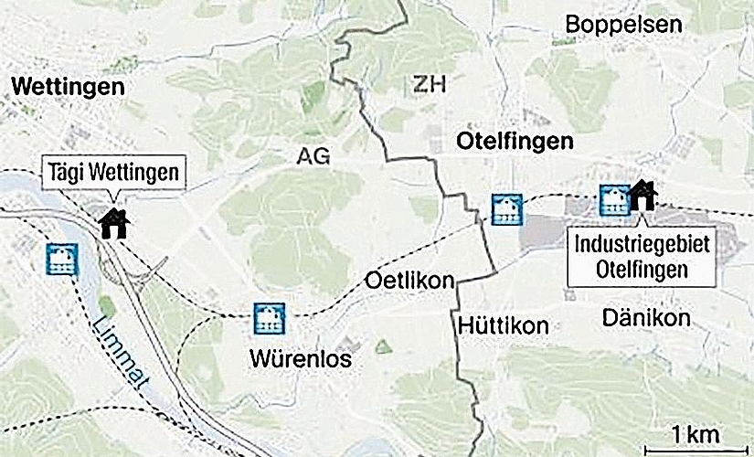 Standorte, wo Hitachi ihren Hauptsitz bauen könnte.Quelle: AZ/OSM, Lizenz Odbl 1.0/Kate:let