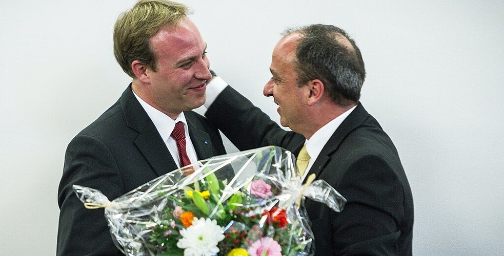 Übergabe: Markus Dieth übergibt das Amt an Marco Hardmeier.
