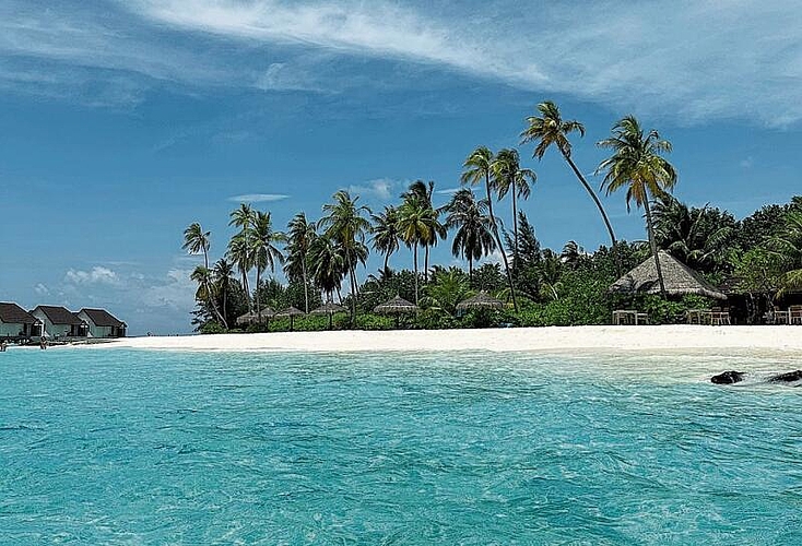 Die Insel Fushifaru am nordöstlichen Rand des Lhaviyani-Atolls.sib