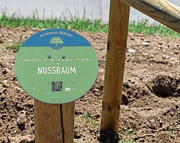 Das Schild erinnert an die Klimaoase-Aktion (Bild: Gaby Kost)
