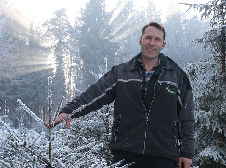 Peter Muntwyler bei der Christbaum-Ernte. Foto: ska