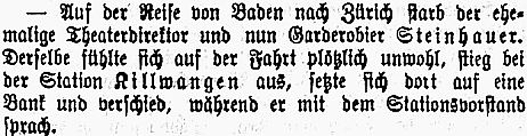 Der Zeitungsartikel, in welchem über den Tod Steinhauers berichtet wird.zVg