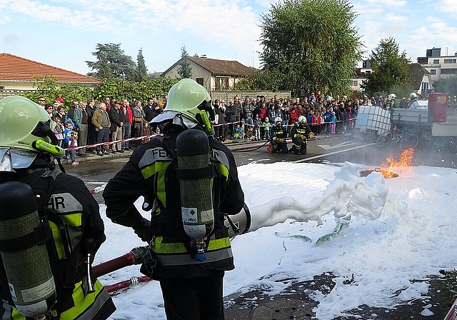 Löscheinsatz Das Feuer, das am Unfallort ausgebrochen ist, wird rasch unter Kontrolle gebracht und gelöscht. Fotos: Mü
