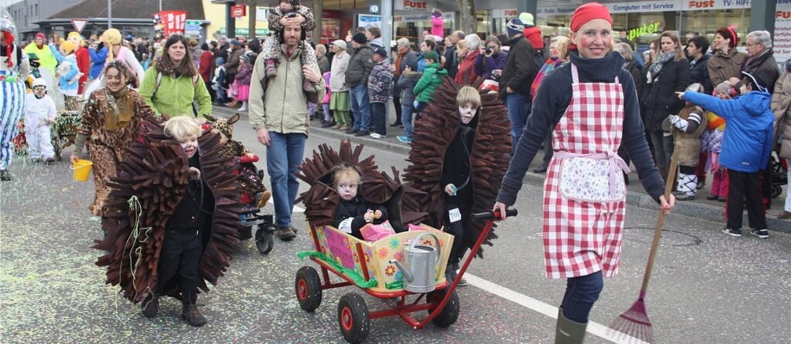 Eine Igel-Bande am Fasnachtsumzug durch die Landstrasse.
