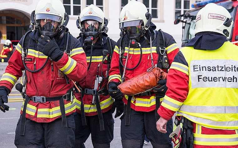 Feuerwehr Neuenhof <em>an einer Hauptübung.Archiv/Scherer</em>