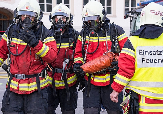 Feuerwehr Neuenhof <em>an einer Hauptübung.Archiv/Scherer</em>