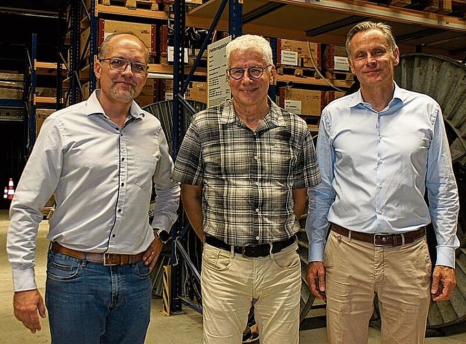 Verabschiedung und Begrüssung (v.l.): Neuer CEO Louis Lutz, VR-Präsident Markus Maibach und der verabschiedete CEO Guido Hüni.Peter Graf