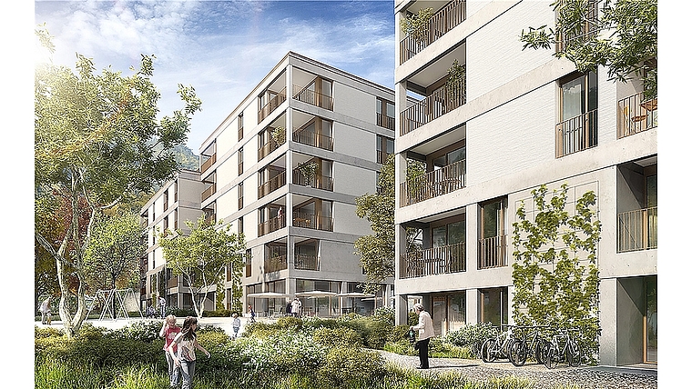 Visualisierung der neuen Wohnüberbauung Sulperg 2 mit Umgebungsgestaltung: Insgesamt werden 83 Wohnungen für ältere Menschen und Familien entstehen. Foto: zVg ]]>