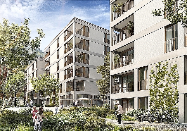 Visualisierung der neuen Wohnüberbauung Sulperg 2 mit Umgebungsgestaltung: Insgesamt werden 83 Wohnungen für ältere Menschen und Familien entstehen. Foto: zVg ]]>