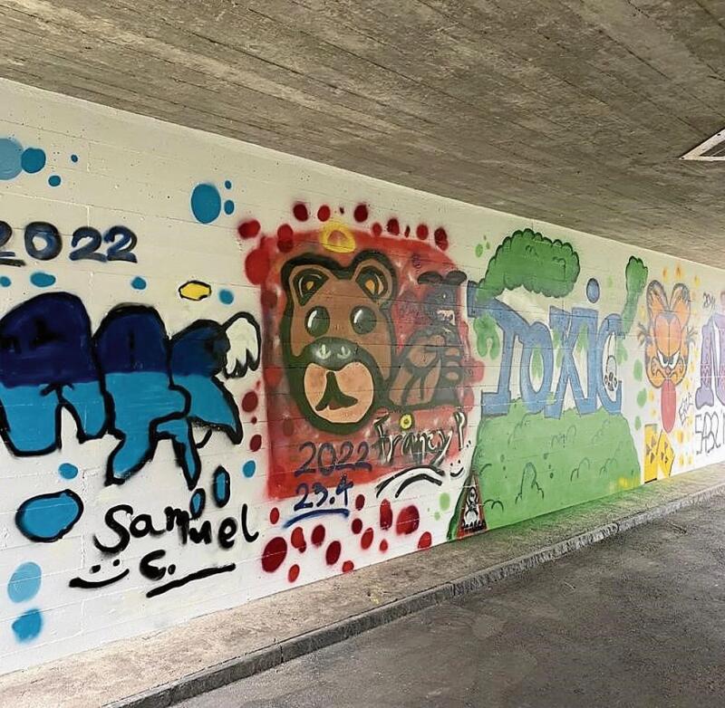 Graffito in der Unterführung: Zehn Jugendliche haben die Wand besprayt.zVg