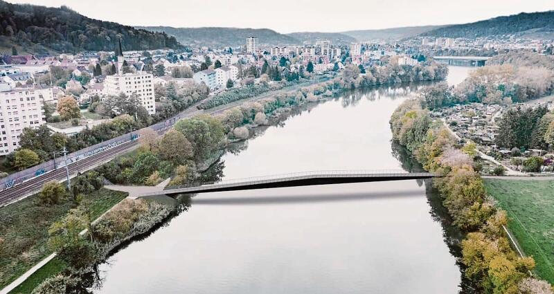 Der Limmatsteg Chlosterschür soll Neuenhof   (links) und Würenlos (rechts) verbinden. Quelle: Visualisierung: zvg
