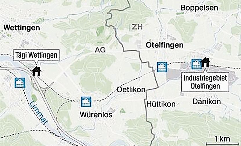 Standorte, wo Hitachi ihren Hauptsitz bauen könnte.Quelle: AZ/OSM, Lizenz Odbl 1.0/Kate:let