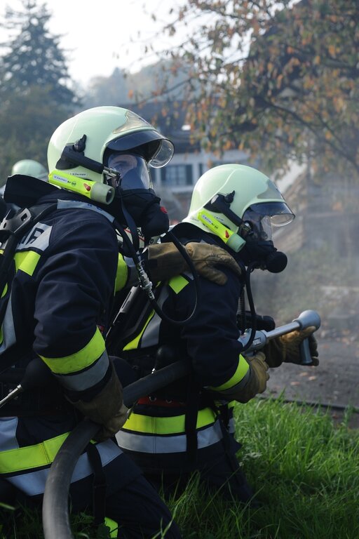In voller Montur an der Übung.