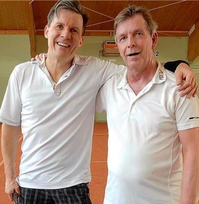 Gabor Cserhati (Sieger 45+) und Thomas Hürlimann (v.l.).
