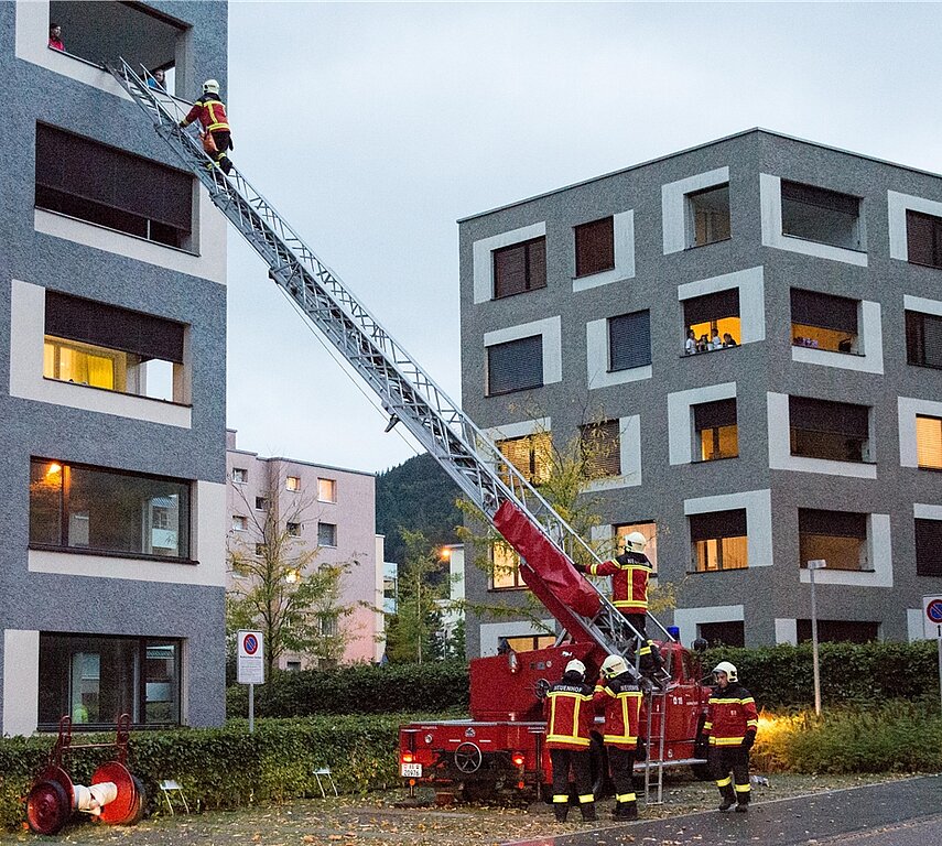 Eine Drehleiter<em> kam auch zum Einsatz.</em>
